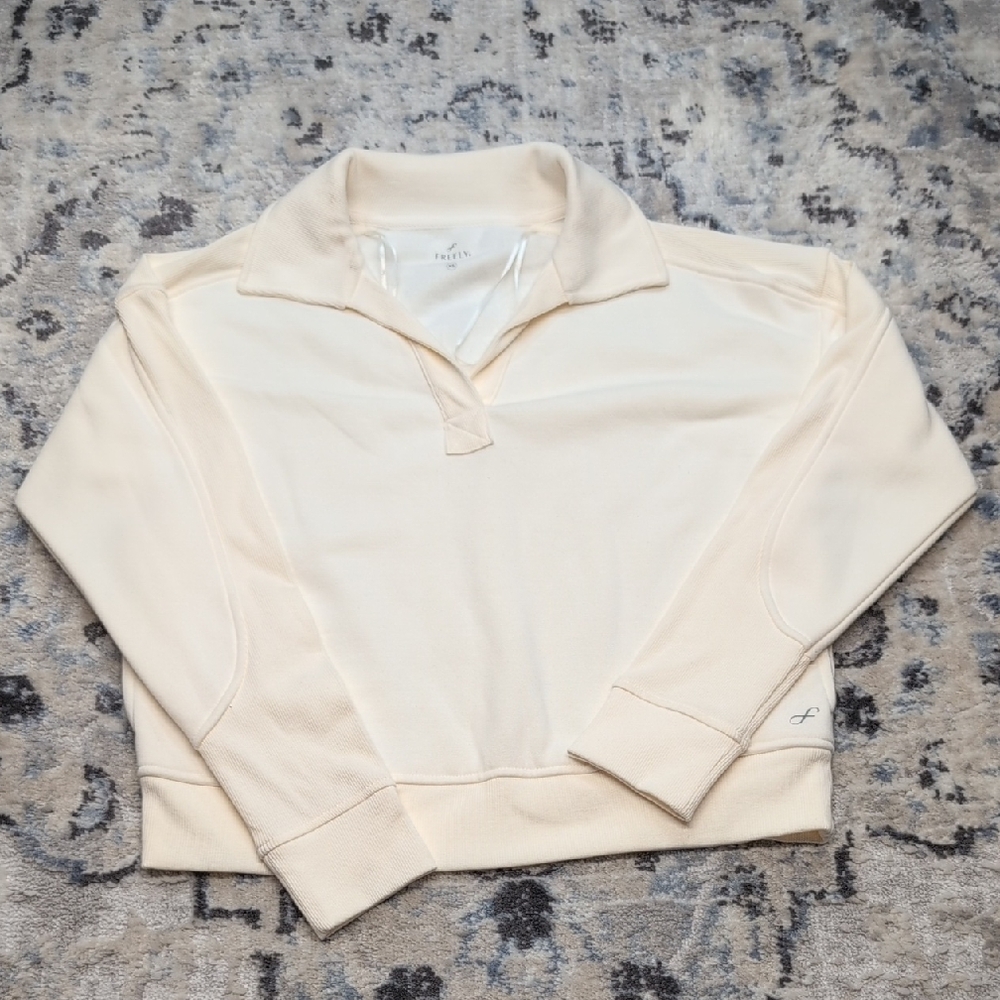 Freely Women’s XS Cream Collared Pullover Sweatshirt Cotton Blend Athleisure